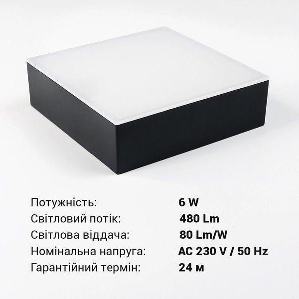 LED світильник накладний Biom 6W 5000K IP40 квадратний чорний (NL-2-S6-B-5) NL-2-S6-B-5 фото