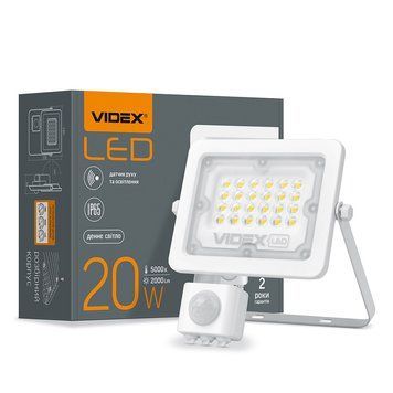 LED прожектор VIDEX F2e 20W 5000K з датчиком руху та освітленості VL-F2e205W-S фото