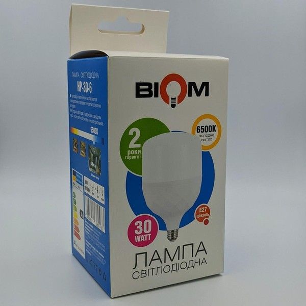 Светодиодная лампа эконом энергосберигающая Biom HP-30-6 30W T100 E27 6500K HP-30-6 фото