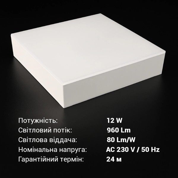 LED світильник накладний Biom 12W 5000K IP40 квадратний білий (NL-1-S12-W-5) NL-1-S12-W-5 фото