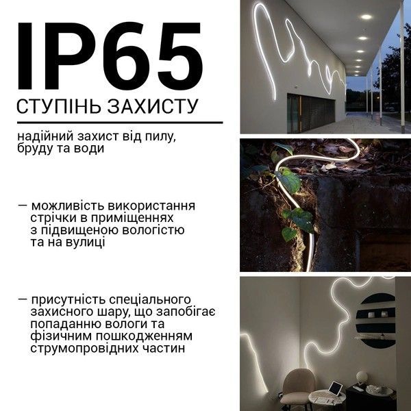 Світлодіодний неон Biom BNSP 24V IP65 12W/м 6000-6500K Холодний білий BNSP-24-511-2835-120-W-1 фото