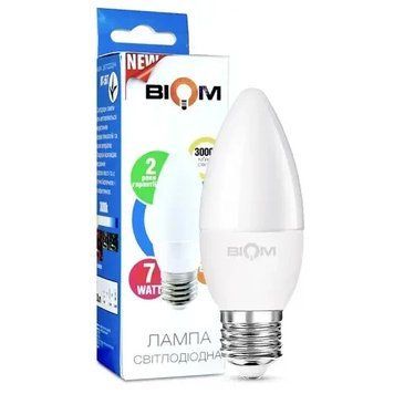 Світлодіодна лампа економ енергозберігаюча Biom BT-567 7W C37 E27 3000K BT-567 фото