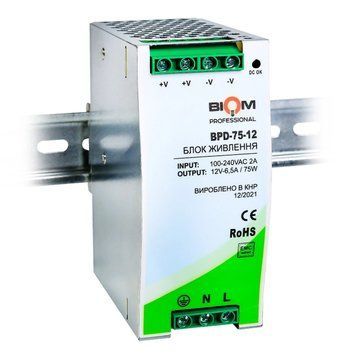 Блок питания Biom 75W 12V 6.25A на DIN-рейку (BPD-75-12) IP20 BPD-75-12 фото