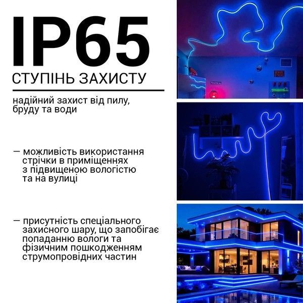 Світлодіодний неон Biom BNSP 24V IP65 12W/м Синій BNSP-24-511-2835-120-B-1 фото