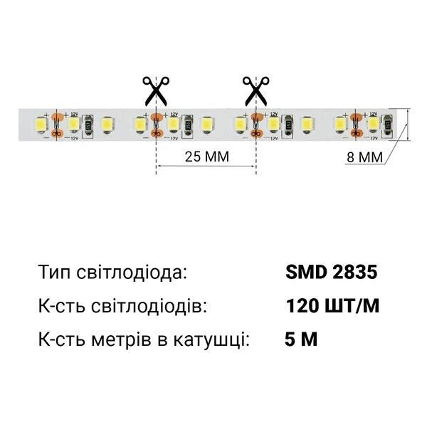 Світлодіодна стрічка Biom Professional BPS-G3-12-2835-120-WW-20 (12V, 120 д/м) тепла біла BPS-G3-12-2835-120-WW-20 фото
