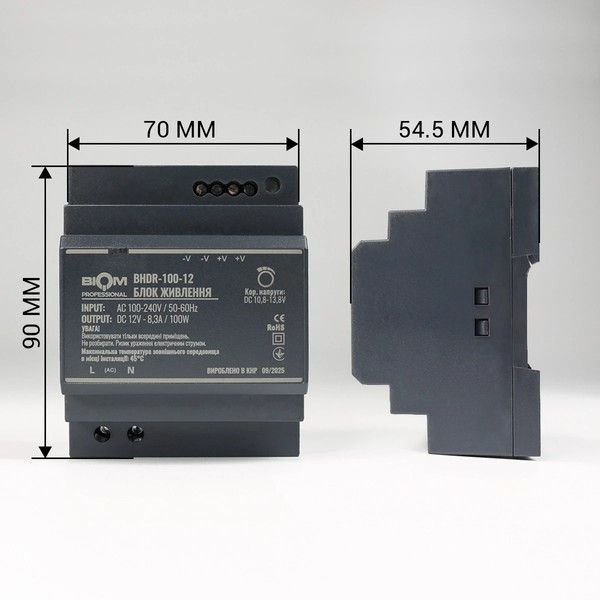 Блок живлення Biom на DIN-рейку 100W 8.3A 12V BHDR-100-12 BHDR-100-12 фото