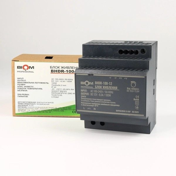 Блок живлення Biom на DIN-рейку 100W 8.3A 12V BHDR-100-12 BHDR-100-12 фото