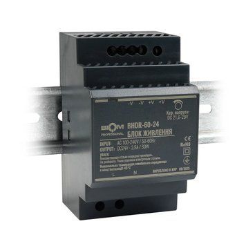 Блок живлення Biom на DIN-рейку 60W 2.5A 24V BHDR-60-24 BHDR-60-24 фото