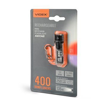 Міні-ліхтарик світлодіодний VIDEX VLF-AK012 400Lm 5000K USB-C брелок VLF-AK012 фото