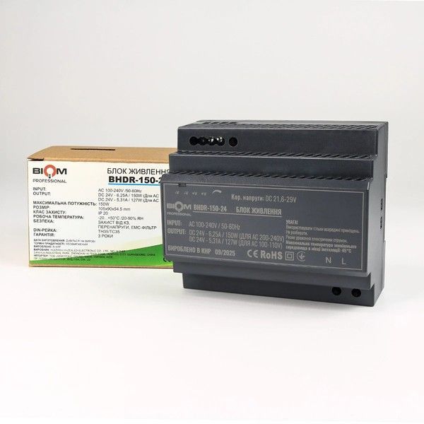 Блок питания Biom на DIN-рейку 150W 6.25A 24V BHDR-150-24 BHDR-150-24 фото