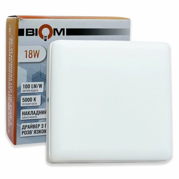Світильник світлодіодний накладний Biom 18W 5000K Квадратний HB-S18W-5 HB-S18W-5 фото