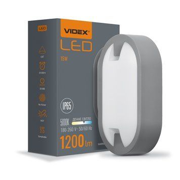 LED світильник IP65 овальний VIDEX 15W 5000K сірий VL-BH12O-155 фото