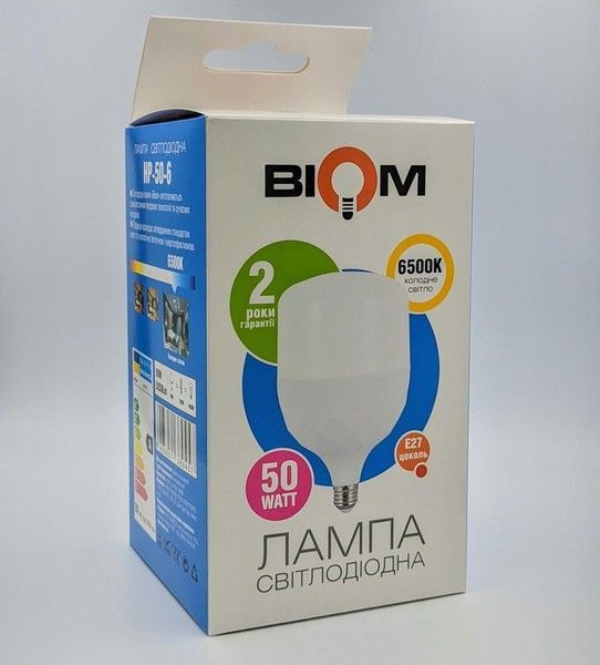 Светодиодная лампа эконом энергосберигающая Biom HP-50-6 T120 50W E27 6500К HP-50-6 фото