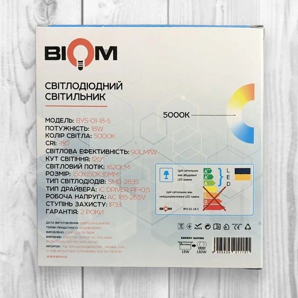 Светильник светодиодный накладной Biom 18W 5000K IP33 Квадрат BYS-01-18-5 BYS-01-18-5 фото